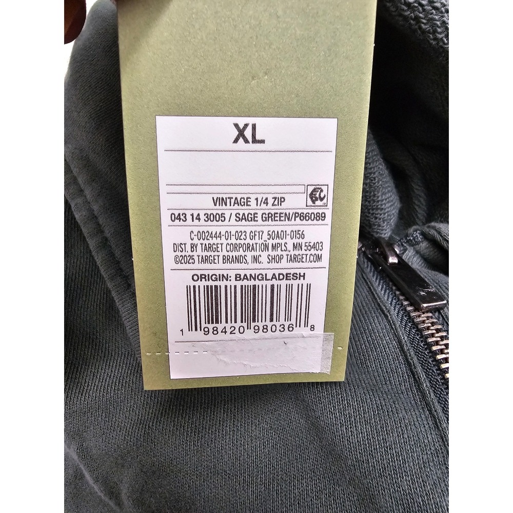 Goodfellow & Co Mens Vintage 1/4 Zip Pullover Green Cotton Casual Size XL - Picture 3 of 7